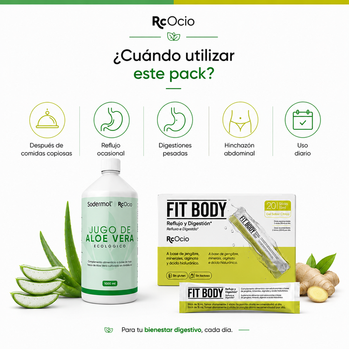 🌿 Pack Fitbody Digestivo + Aloe Vera Bebido -  Ardores - Reflujo - Digestiones pesadas - Nauseas