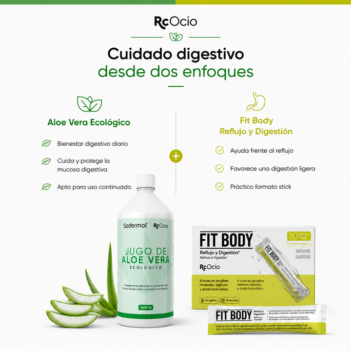 🌿 Pack Fitbody Digestivo + Aloe Vera Bebido -  Ardores - Reflujo - Digestiones pesadas - Nauseas