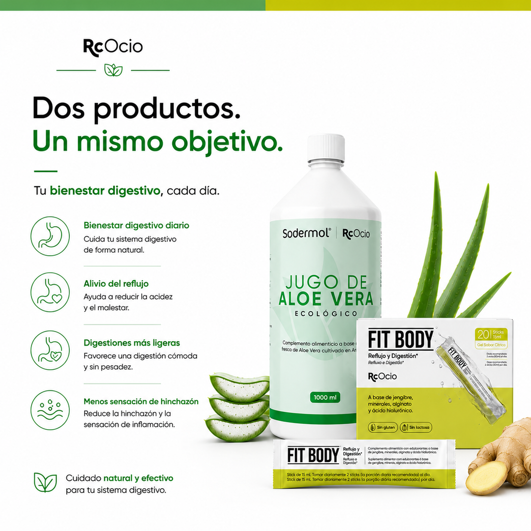 🌿 Pack Fitbody Digestivo + Aloe Vera Bebido -  Ardores - Reflujo - Digestiones pesadas - Nauseas