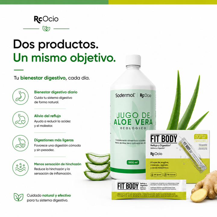 🌿 Pack Fitbody Digestivo + Aloe Vera Bebido -  Ardores - Reflujo - Digestiones pesadas - Nauseas